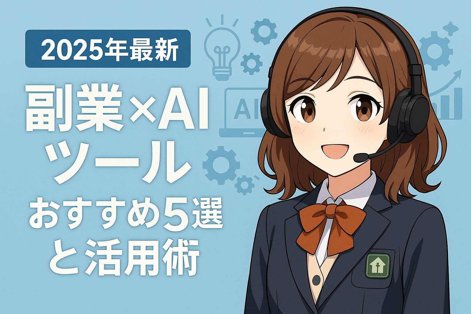 副業に活用できる最新AIツールを案内する女性キャラクター「まい」