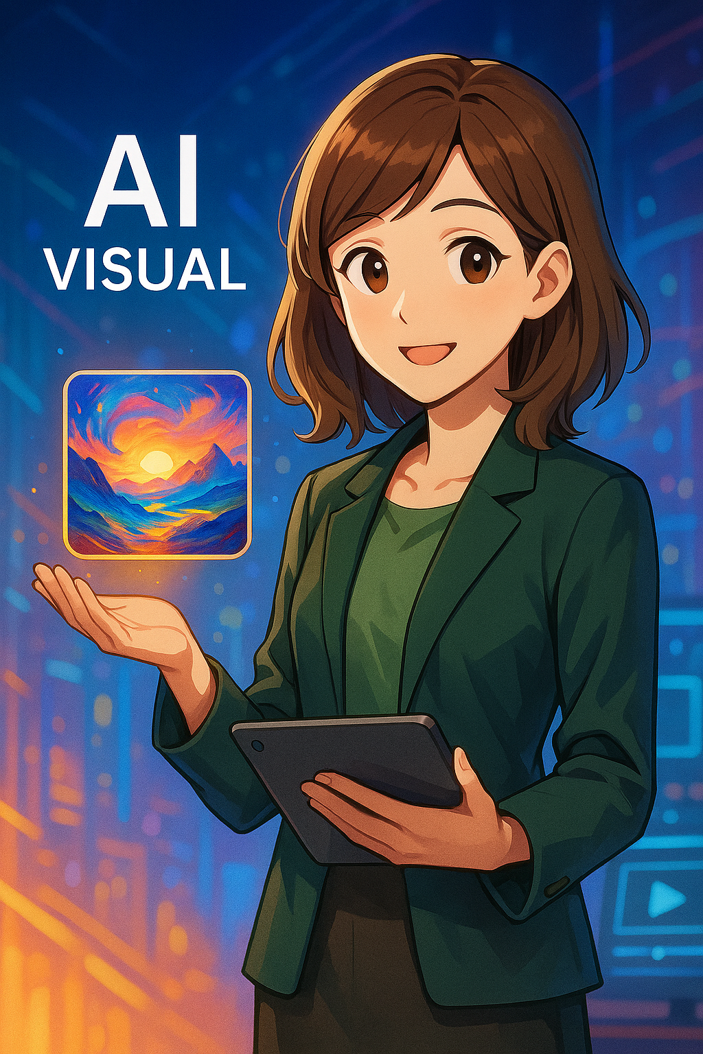 AI生成された美しい風景と動画編集の画面