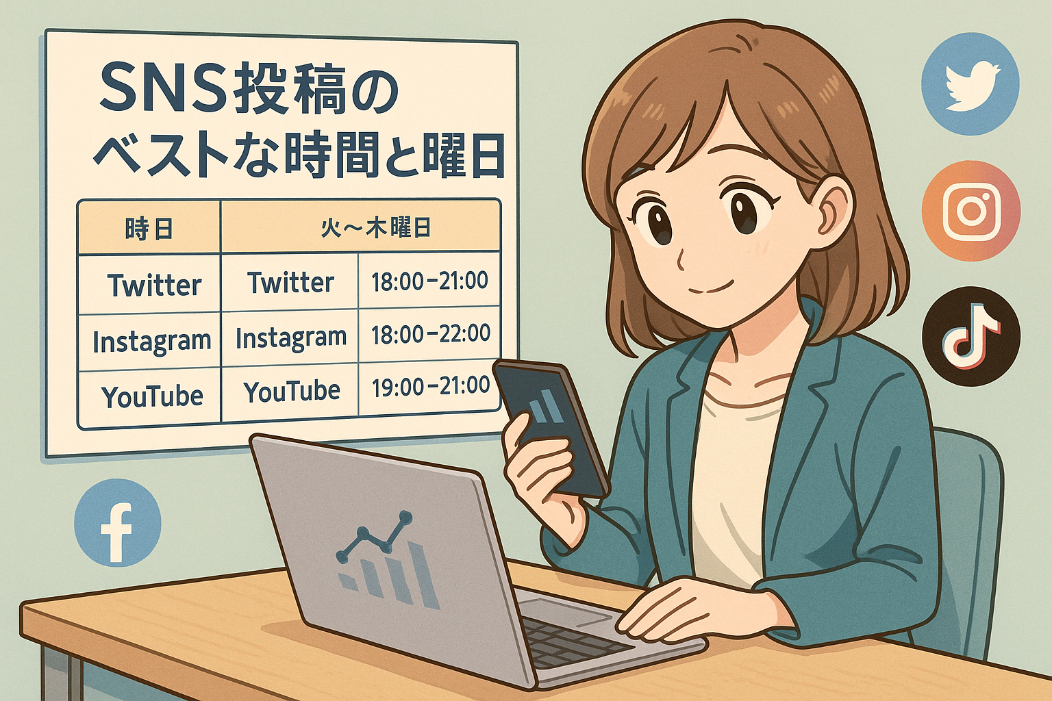 SNS投稿の最適時間と曜日の図解イメージ