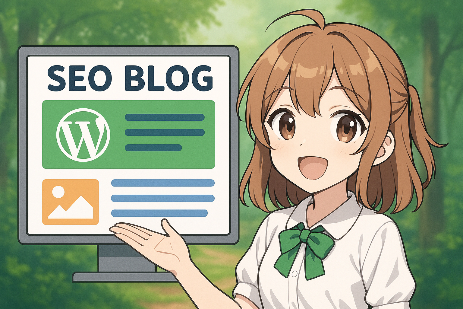 SEOブログの始め方を案内するVTuberまいのイラスト