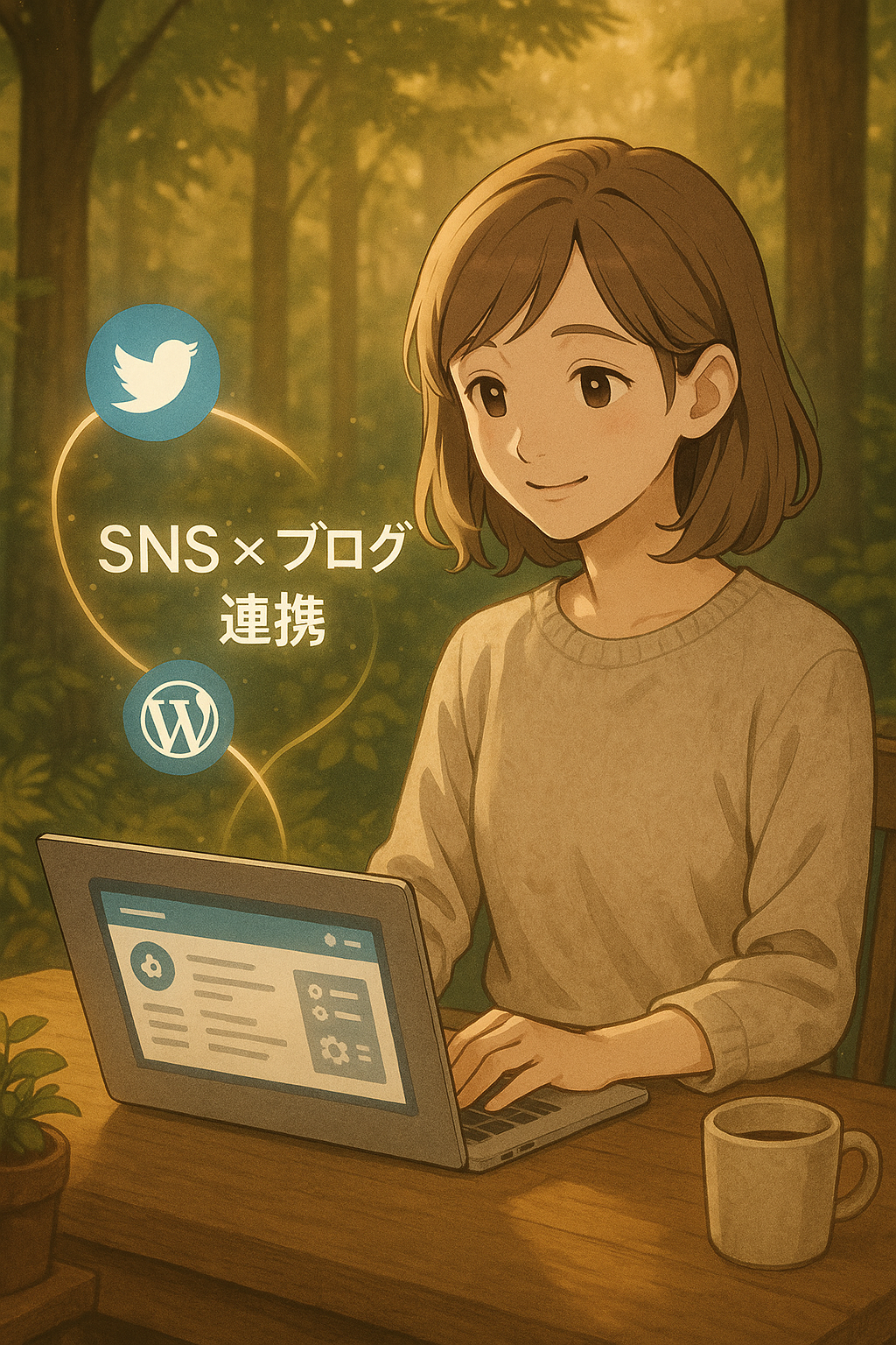 SNSとブログを連携するイメージ図（スマホとパソコンの連携）
