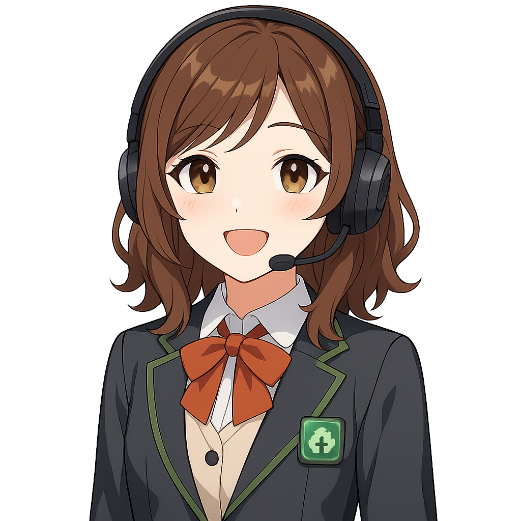 My01公式VTuber「まい」のプロフィール画像（制服・ヘッドセット・Live2D風）